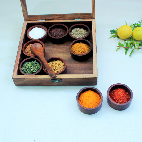 wooden spice box round myindianbrand
