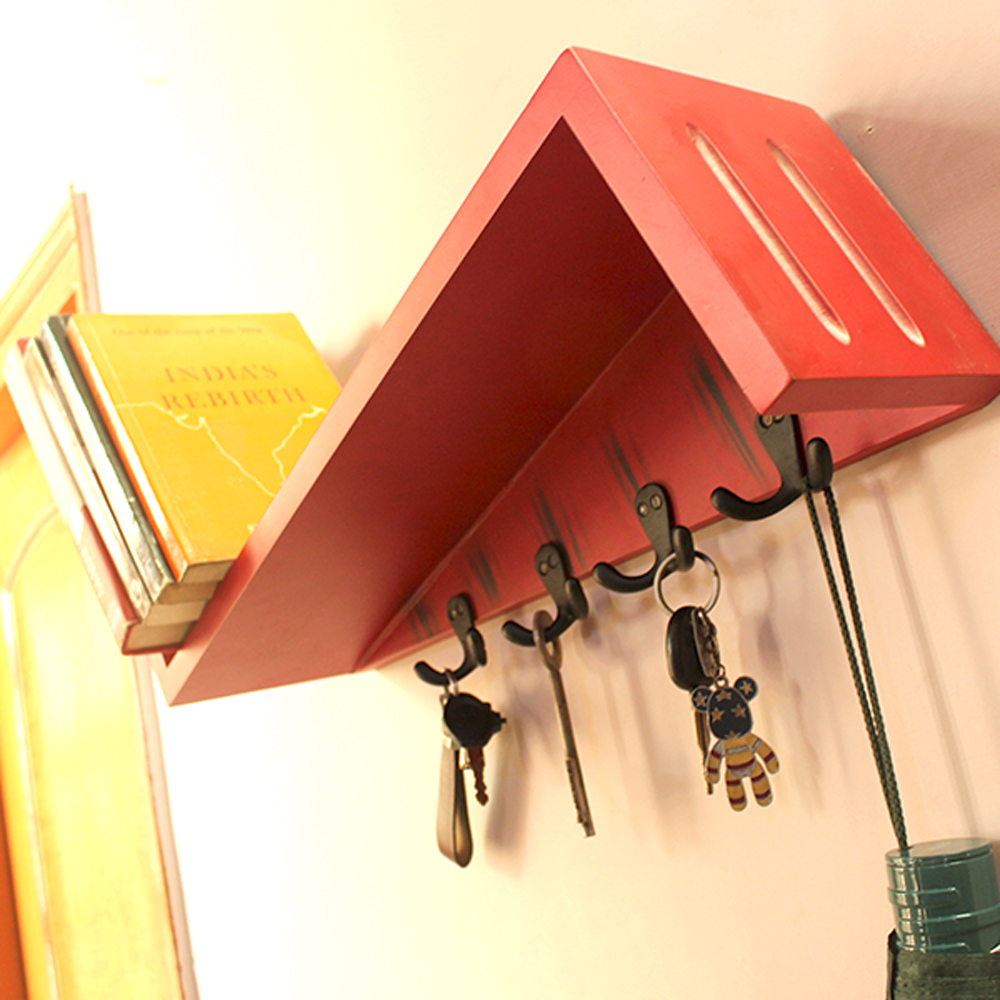MyIndianBrand Multi-Purpose Wall Shelf with Key Holder - Image 2