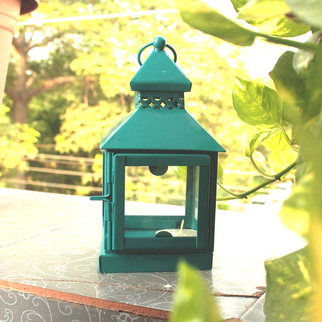 teal blue lamp for candles and diya my indian brand