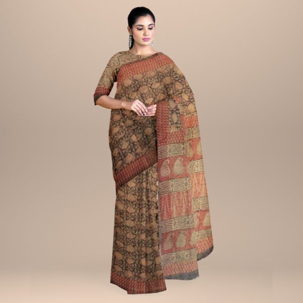 Kota Cotton Saree with Black Block Print2