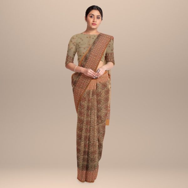 handblock printed brown bagru block print saree