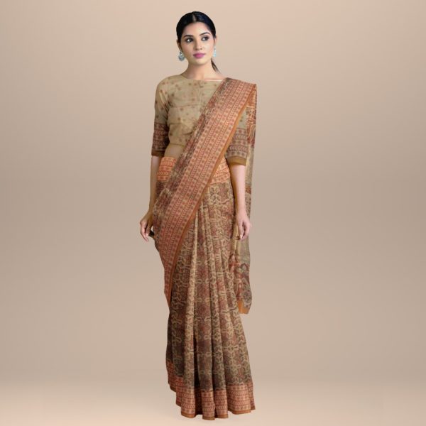 bagru block print saree avni brown black blocks print