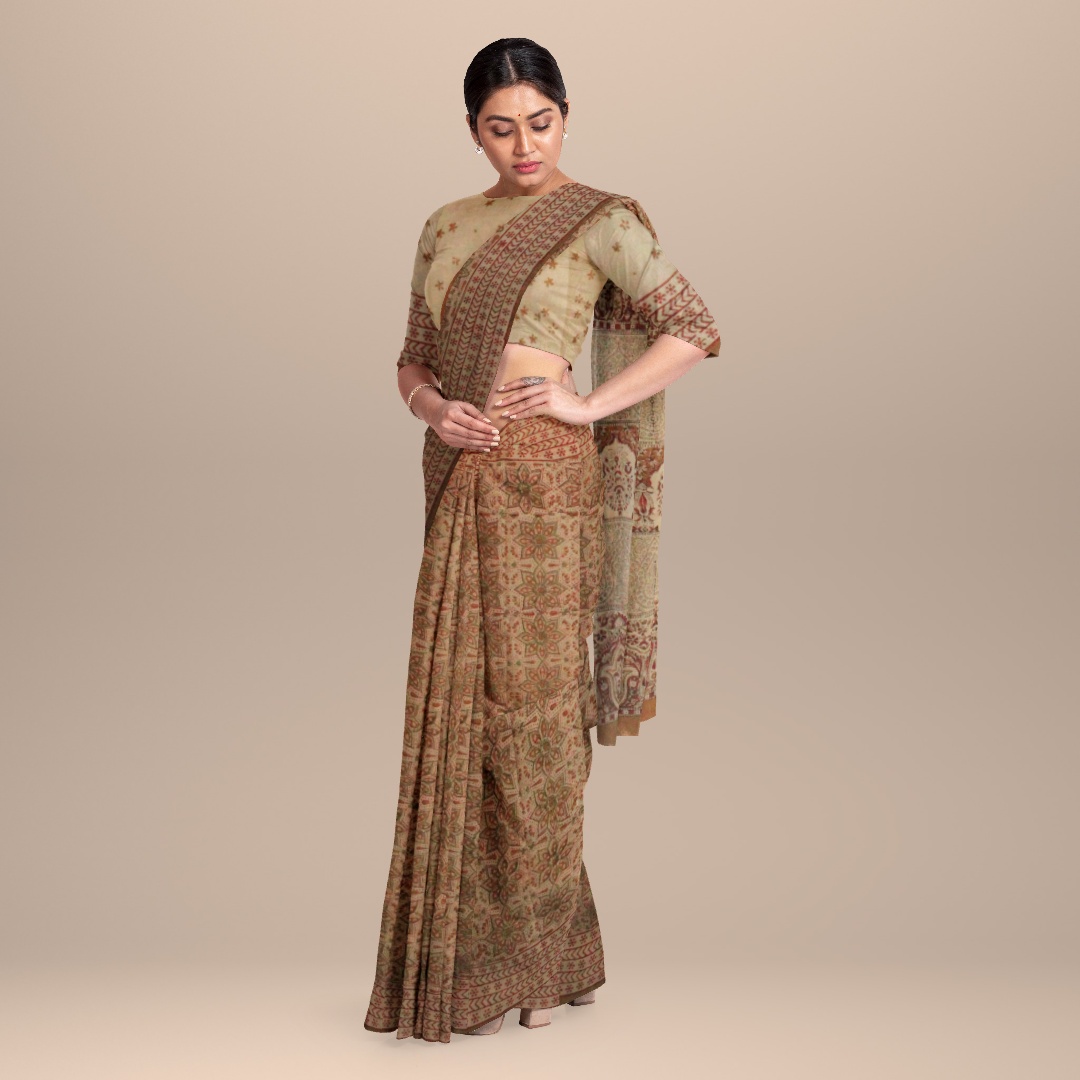 myindianbrand brown black bagru block print saree