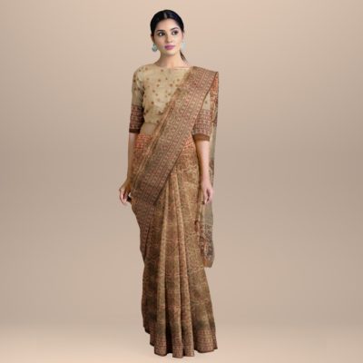 bagru block print saree avni colour cotton brown black my indian brand