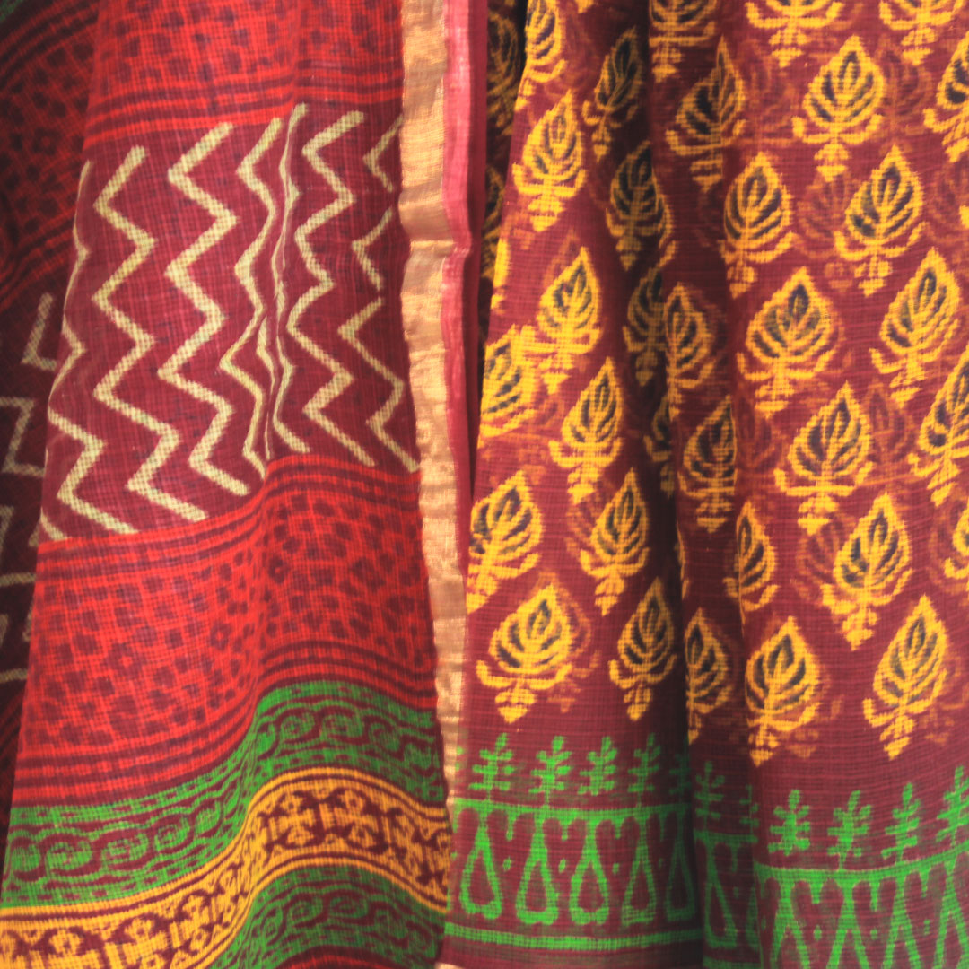 Kota Cotton Mix Block Printed Saree - Yellow Color main image 0