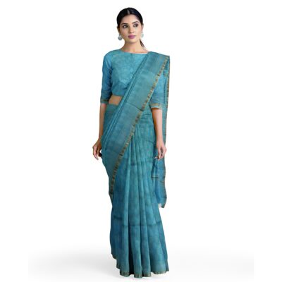 myindianbrand chanderi silk saree for online purchase authentic blue