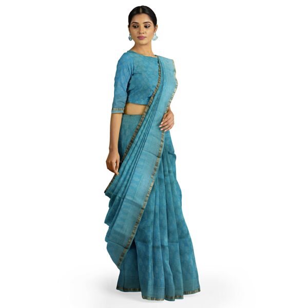 authentic chanderi silk saree blue myindianbrand