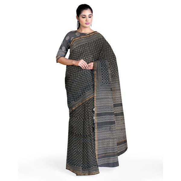 myindianbrand chanderi silk saree grey with zari border