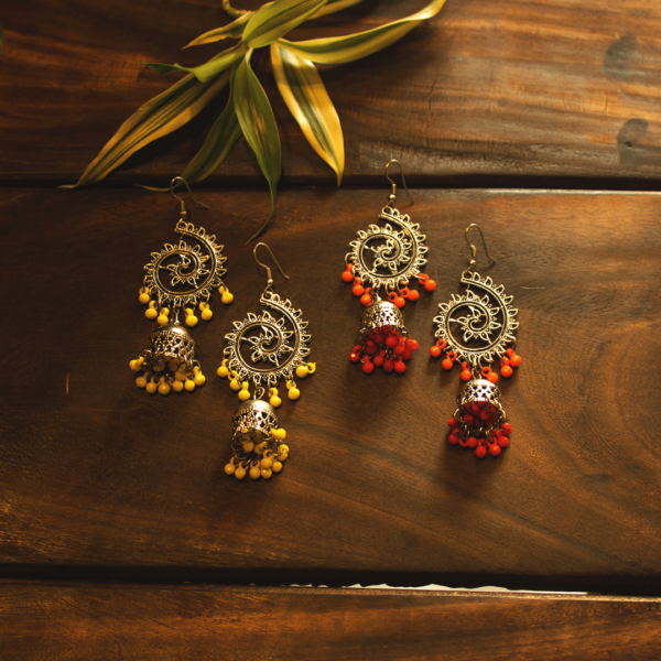 Oxidised Spiral yellow & orange Jhumki