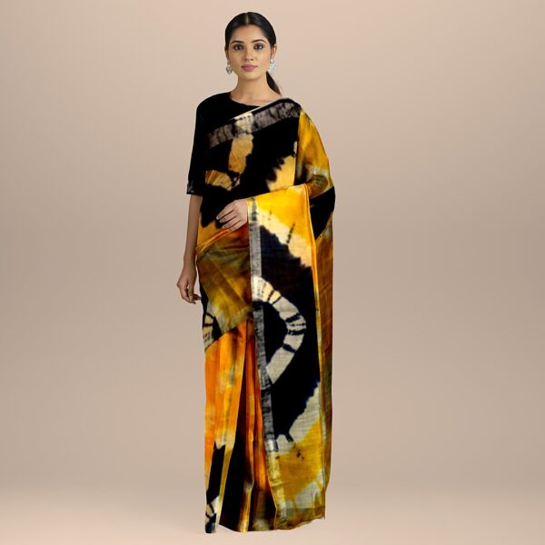 myindianbrand black yellow bagru cotton linen saree