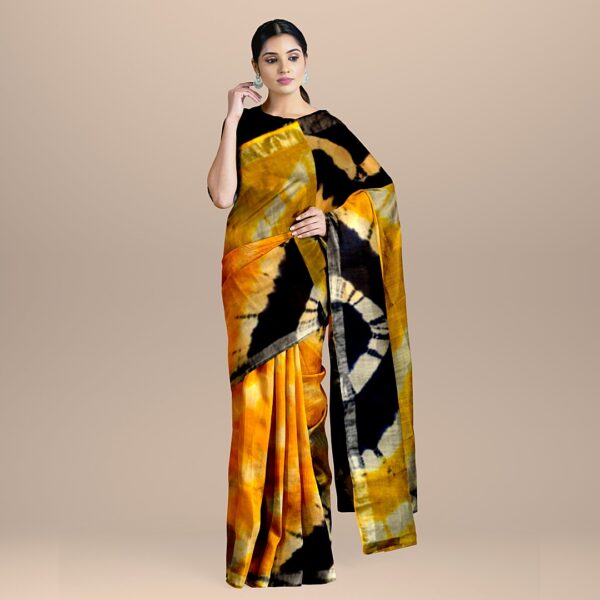bagru cotton linen saree yellow black myindianbrand
