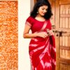 MyIndianBrand Pink White Tie and Dyed Bagru Cotton Linen Saree my indian brand
