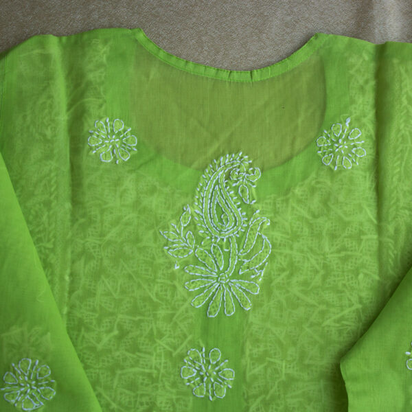 Women Green & White Chikankari Hand Embroidered Cotton Straight Sustainable Kurta back