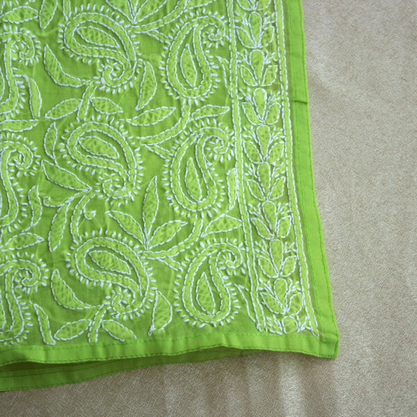 Green & White Chikankari Hand Embroidered Cotton Straight Sustainable Kurta Women