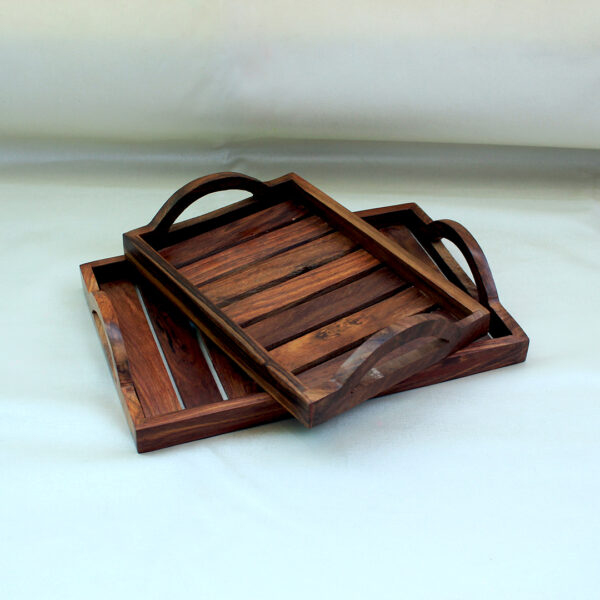 set of wooden tray sheesham myindianbrand