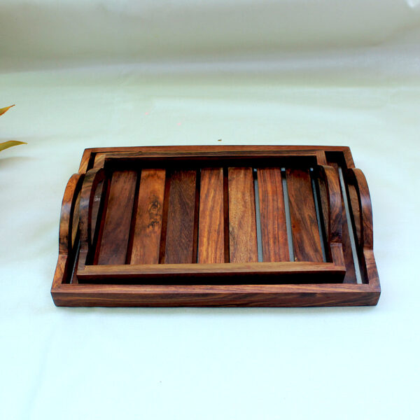 sheesham wooden tray set of medium and small myindianbrand