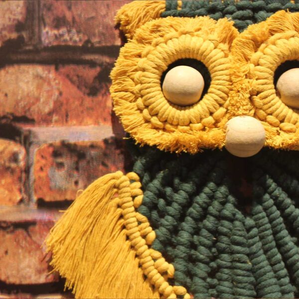 mustard-green-wall-hanging-owl. macrame its organique