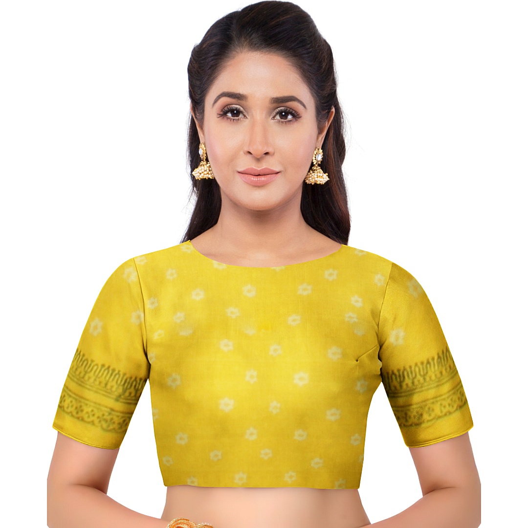 MyIndianBrand Bagru Cotton Saree with Hand Blockprint (Yellow) - Image 5