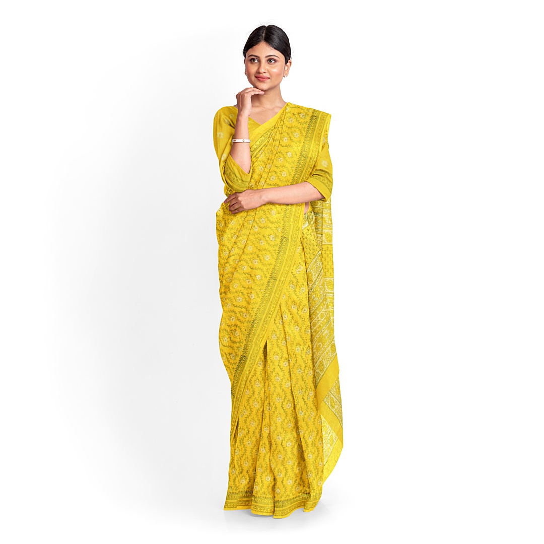 myindianbrand bagru cotton saree handblock printed yellow
