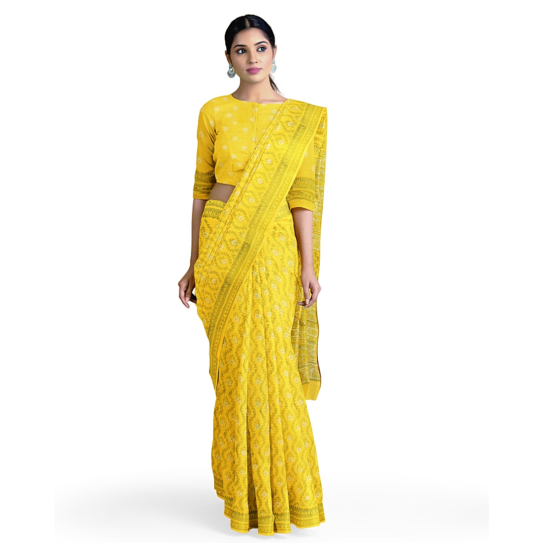 my indian brand bagru hand block printed cotton saree yellow