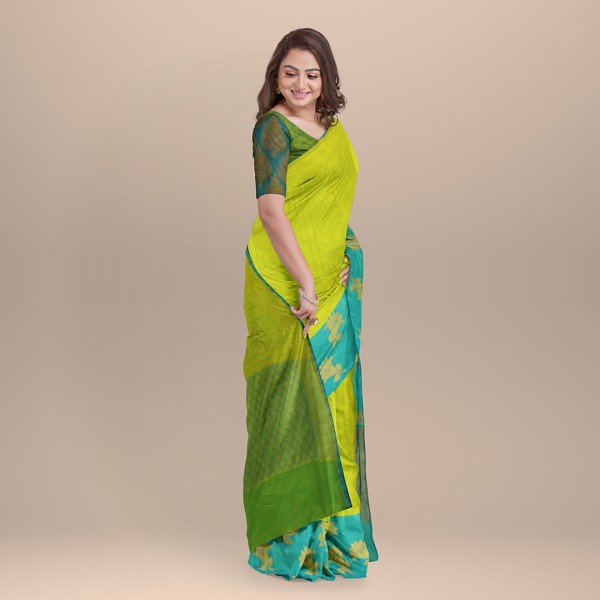 myindianbrand lemon green tanchoi silk saree online