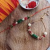 Green and Red Stone Beaded Rakhi with pearls (Pair of 2)