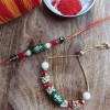 Green and Red Stone Beaded Rakhi with pearls (Pair of 2)