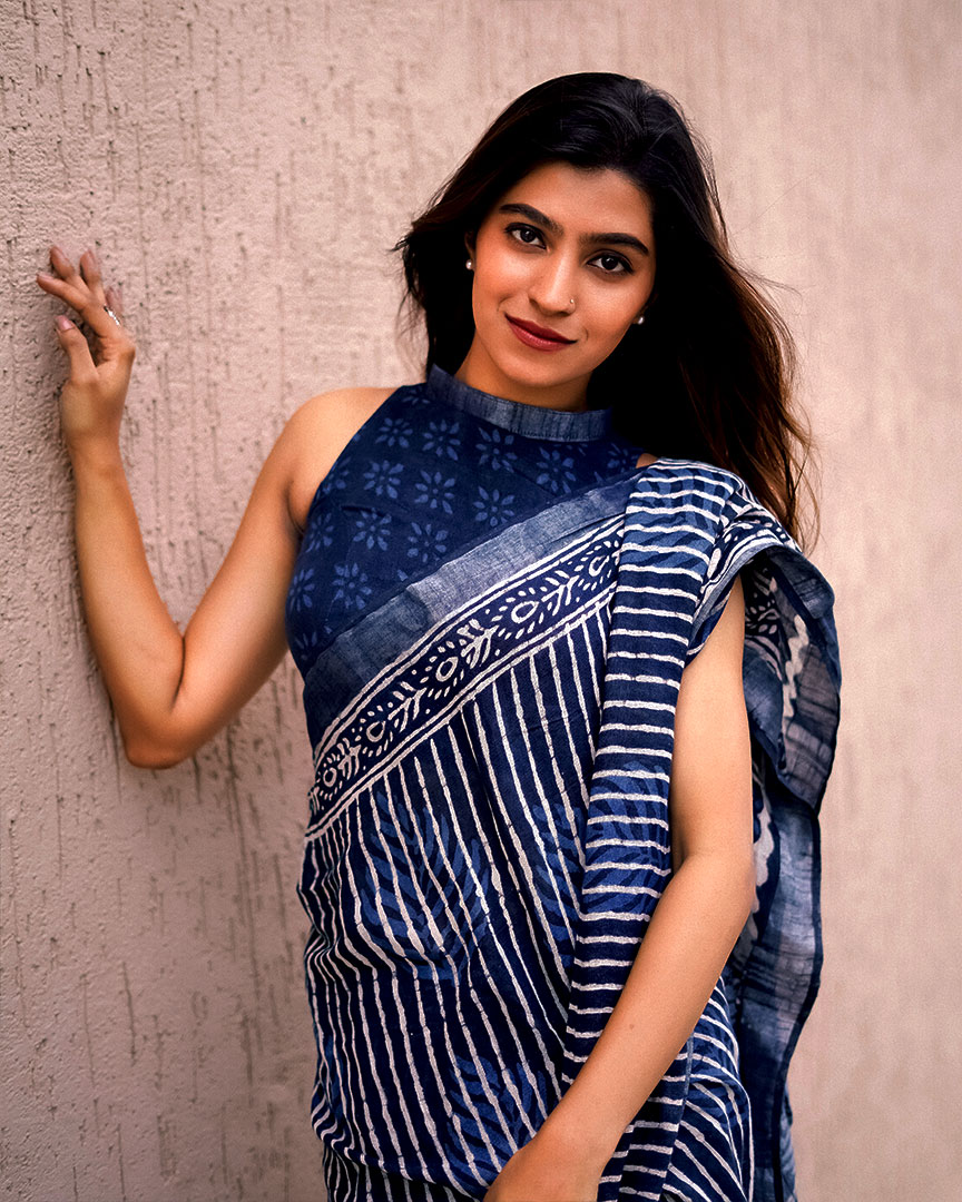 Linen Indigo Sarees with Jari Border Pattern 1 - Culture Vogue