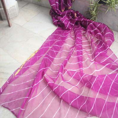 myindianbrand chiffon lehariya saree with zari border purple
