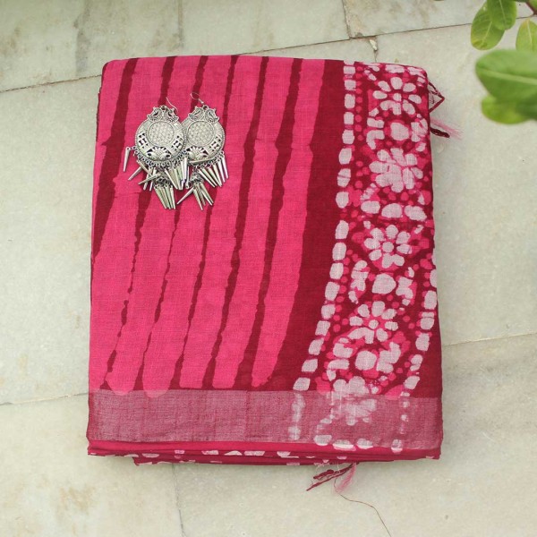 myindianbrand-handblock-pink-red-pattern-cotton-linen-saree-with-zari-border-1jpg