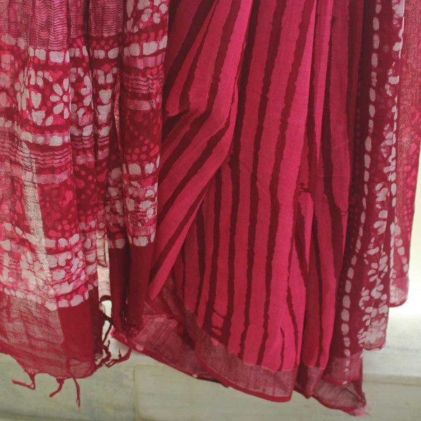 myindianbrand-handblock-pink-red-pattern-cotton-linen-saree-with-zari-border-5jpg