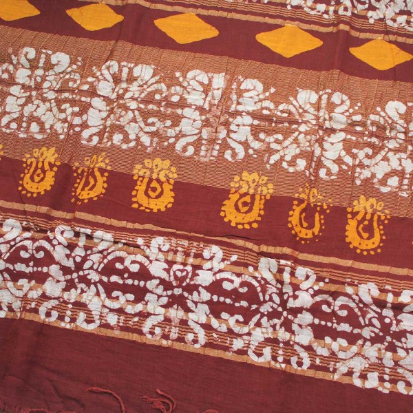 myindianbrand-handblock-rust-red-and-yellow-pattern-cotton-linen-saree-with-zari-border-3pg