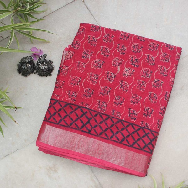 myindianbrand-handblock-white-pink-cotton-linen-saree-with-zari-border-1jpg