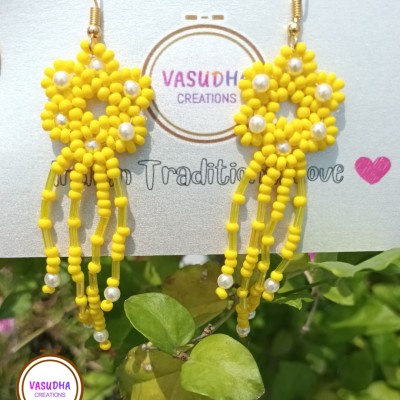 Yellow Flower Fringe Handmade Earrings