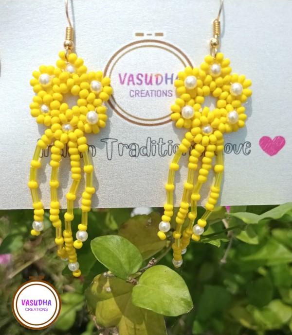 Yellow Flower Fringe Handmade Earrings