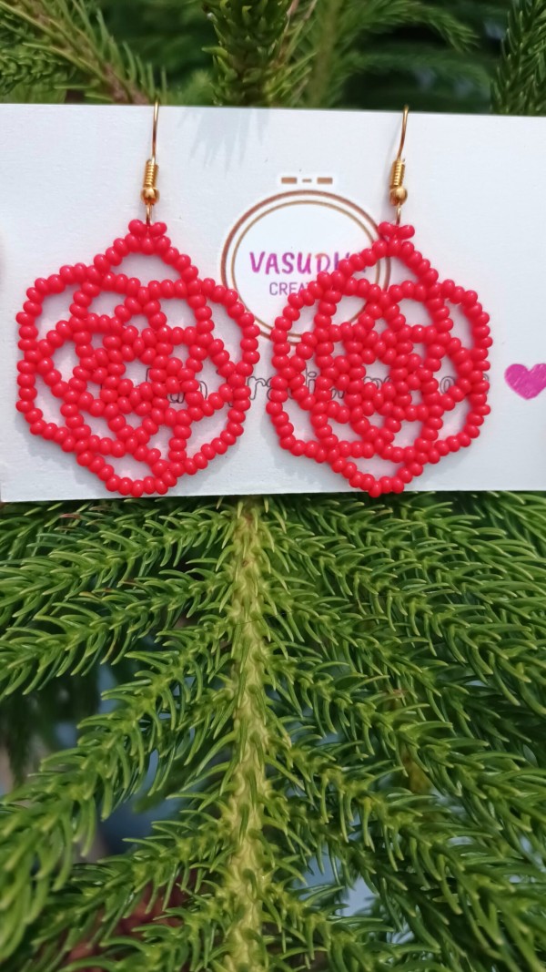 Mandala Red Rose Earrings