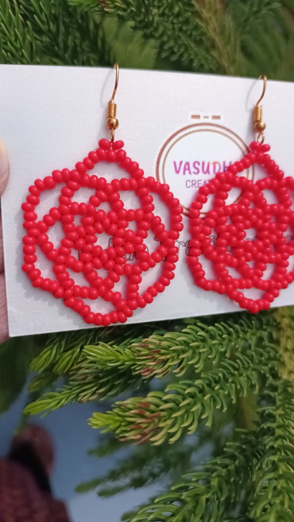 Mandala Red Rose Earrings