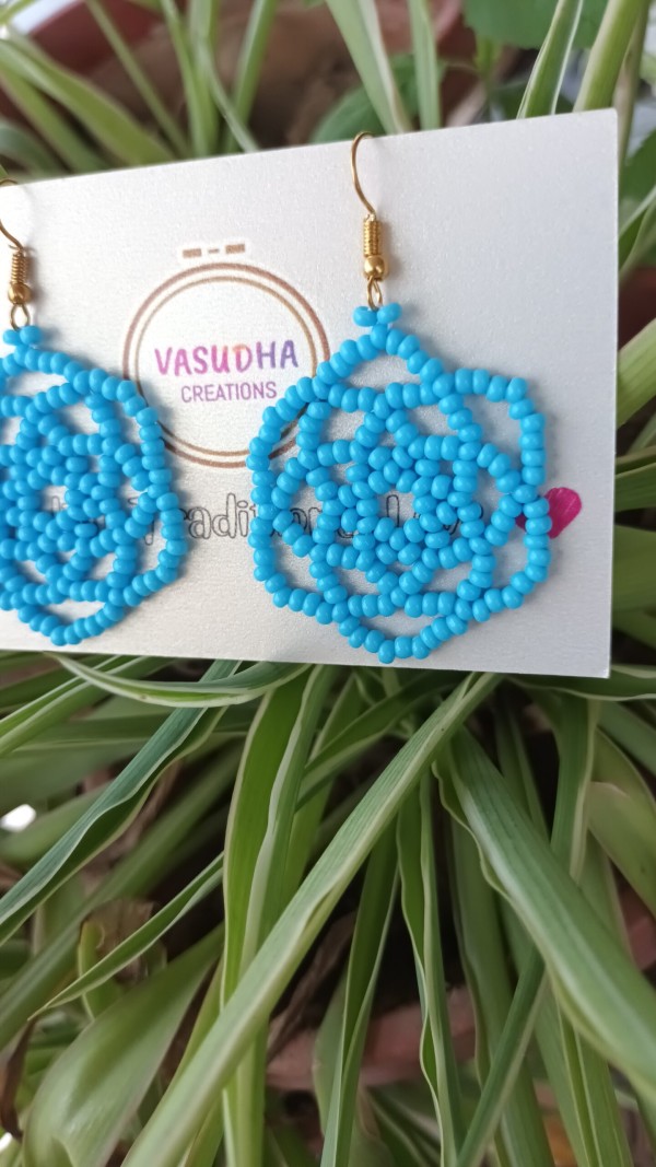 Mandala Sky Blue Seed Beads Earrings