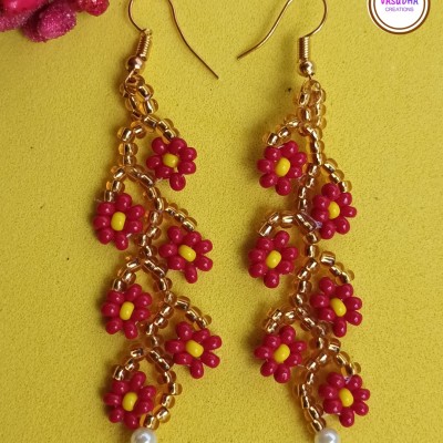 Red Daisy Handmade Earrings