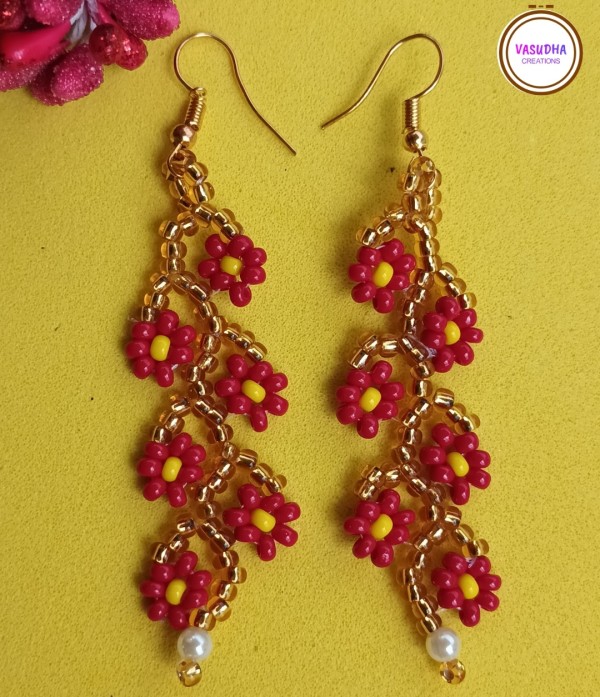 Red Daisy Handmade Earrings