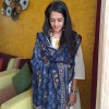 Myindianbrand Beige floral handblock printed dupatta royal blue linen