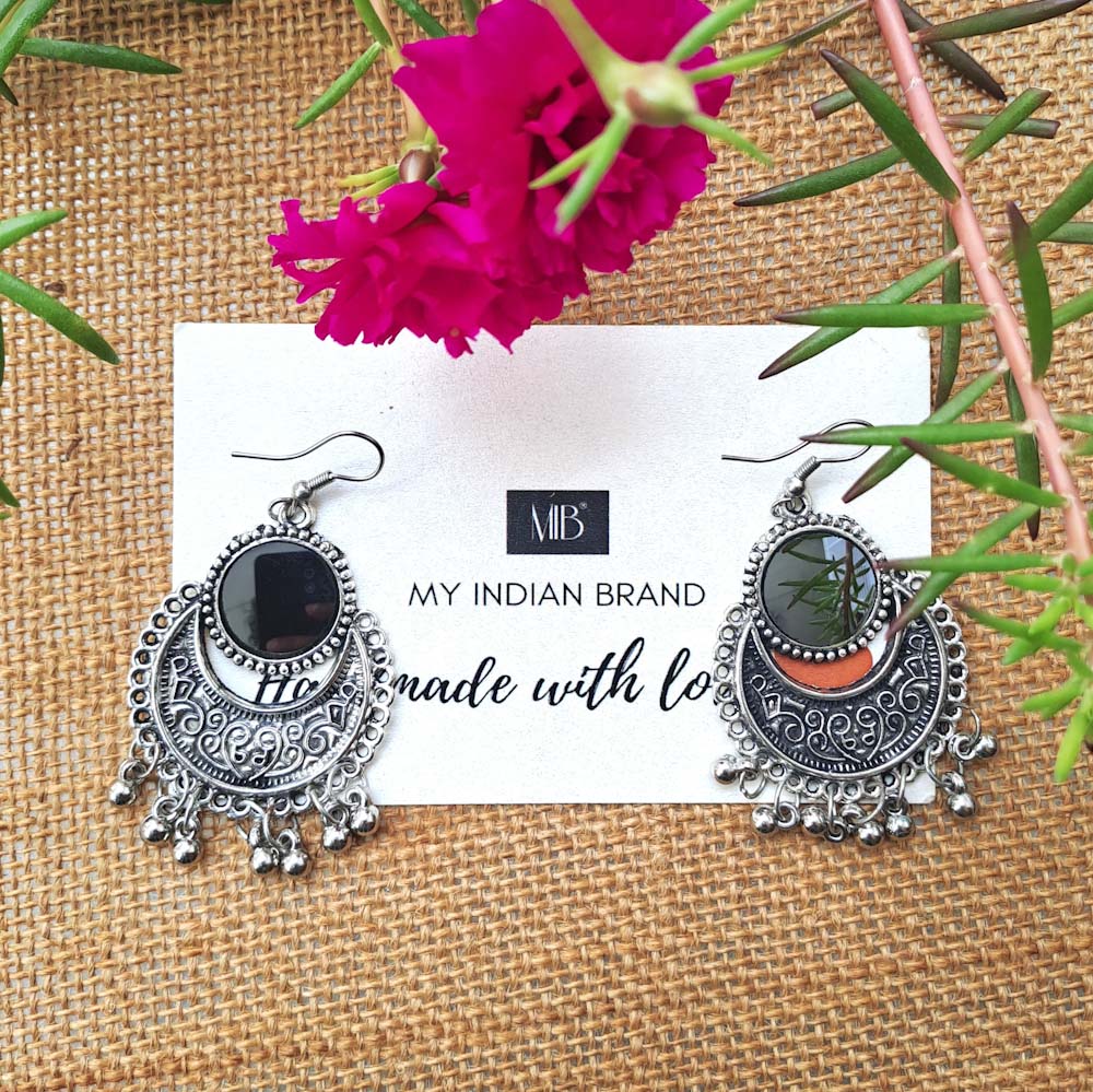 BLACK STONE STUDDED SILVER GS JHUMKA EARRING – The Shopping Tree