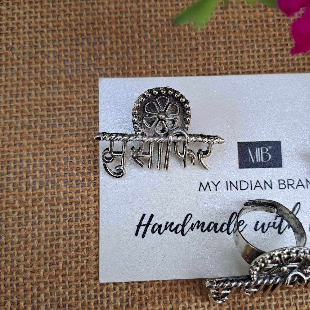 Musafir Stud Silver Oxidized Earring with Ring Combo - Image 2