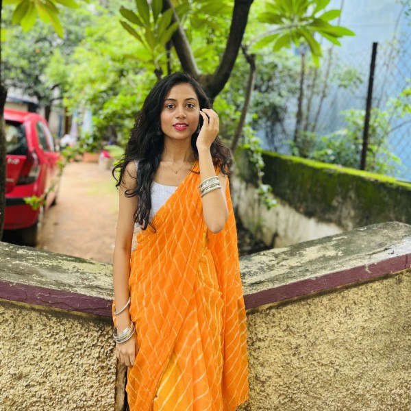 my indian brand orange leheriya chiffon saree side