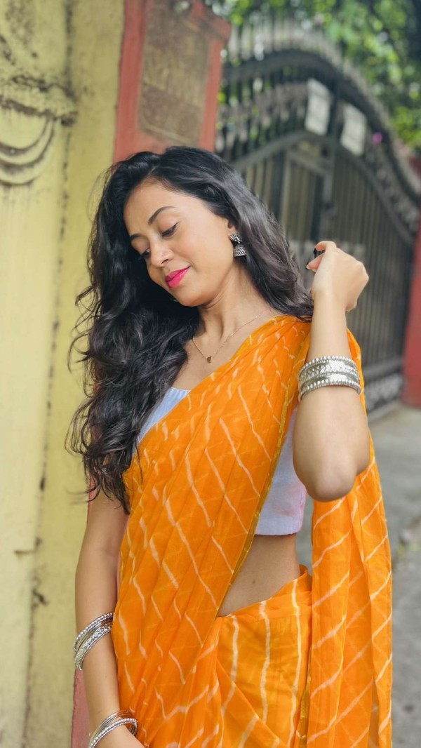 Orange leheriya chiffon saree from my indian brand