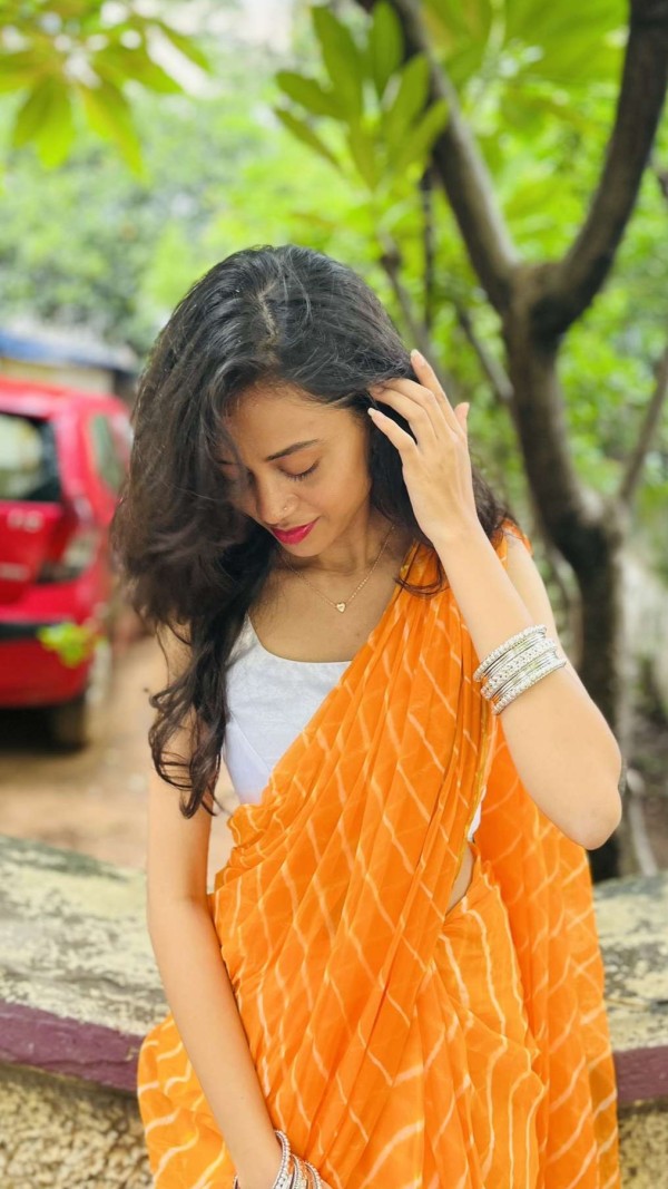 orange leheriya saree chiffon my indian brand