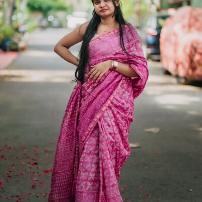 myindianbrand-bagru-pink-chanderi-sari-front-focus